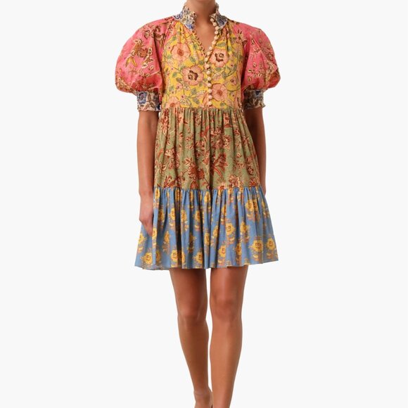 Zimmermann Junie Lantern Mini Dress – Patchwork Floral, Size XXL - Picture 1 of 4